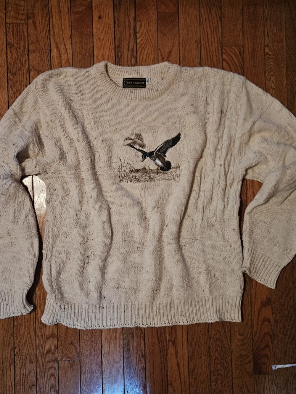 Croft & Barrow Cream Sweater with Duck Scene Embroidery